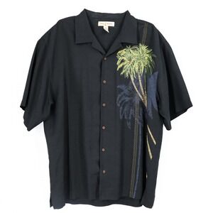 Tommy Bahama Button Up Shirt Mens Palm Tree Embroidered XL Black China